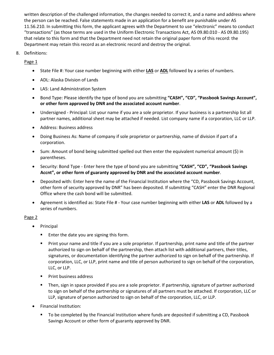 Form 102-1173 Land Use Performance Guaranty - Personal or Business (Not Corporate Surety) - Alaska, Page 2