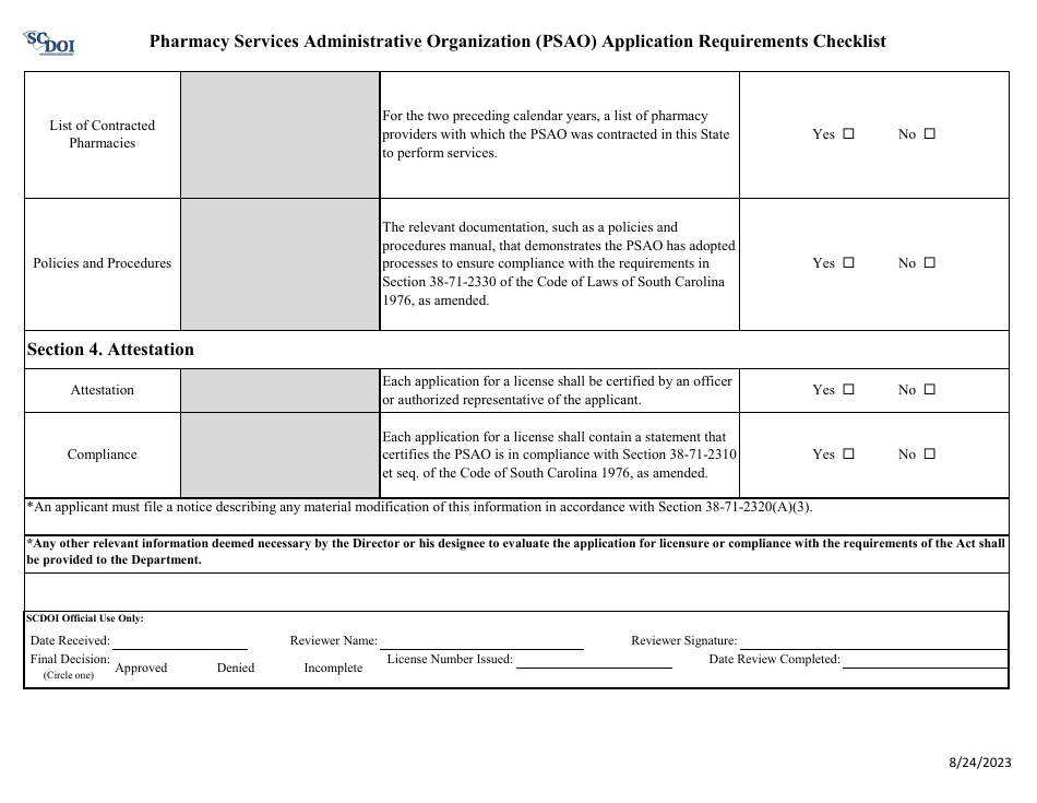 Pharmacy Services Administrative Organization (Psao) Application Requirements Checklist - South Carolina, Page 5