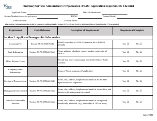 Document preview: Pharmacy Services Administrative Organization (Psao) Application Requirements Checklist - South Carolina