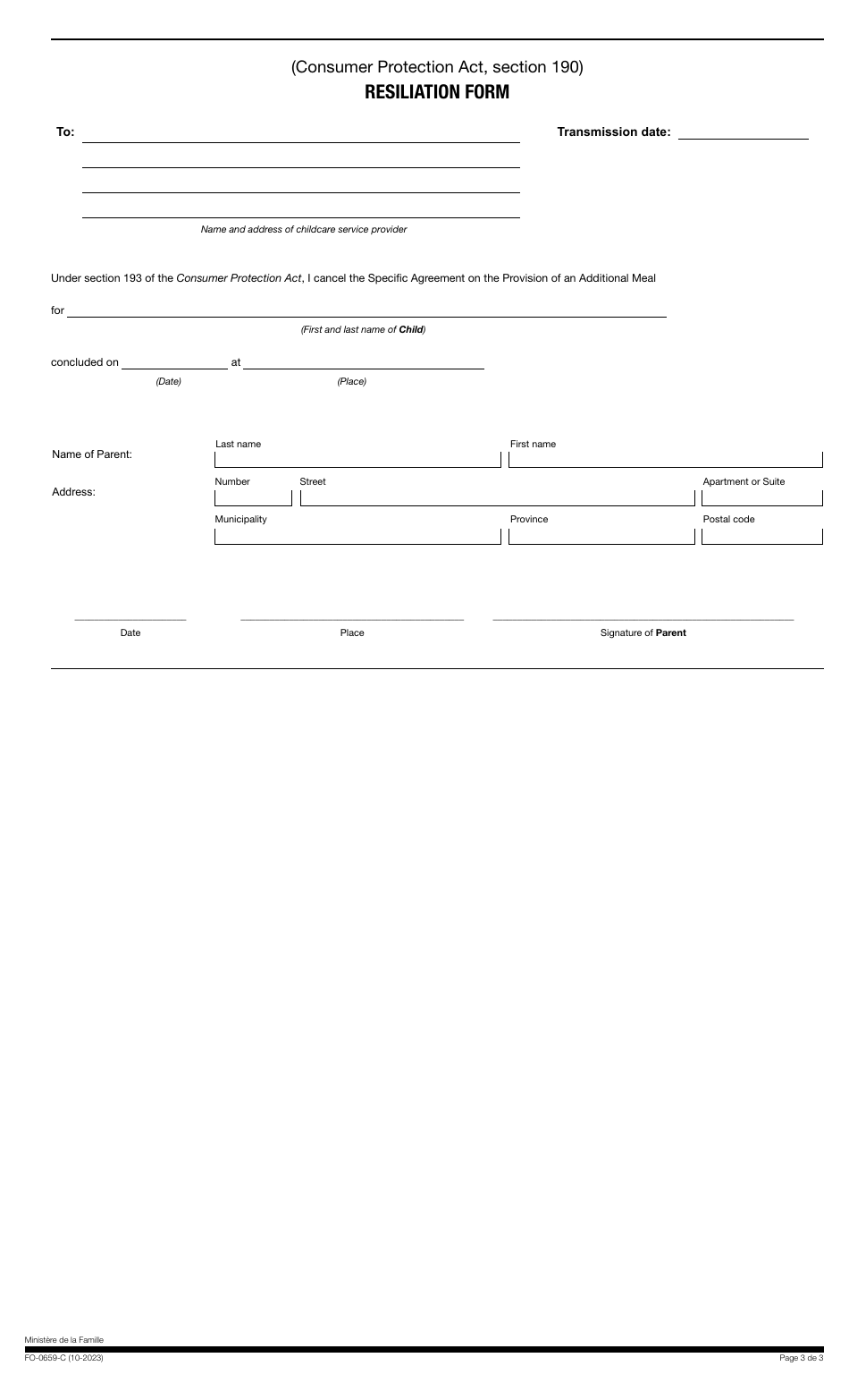 Form FO-0659-C Schedule C Specifc Agreement on the Provision of an Additional Meal - Quebec, Canada, Page 3