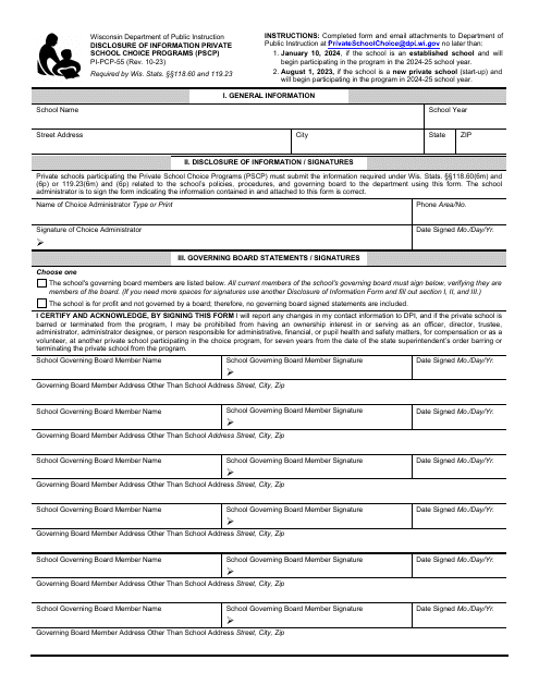 Form PI-PCP-55 Disclosure of Information - Private School Choice Programs (Pscp) - Wisconsin, 2025