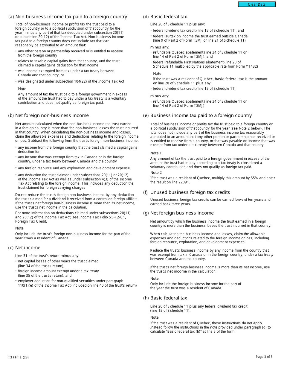 Form T3 FFT T3 Federal Foreign Tax Credit for Trusts - Canada, Page 3