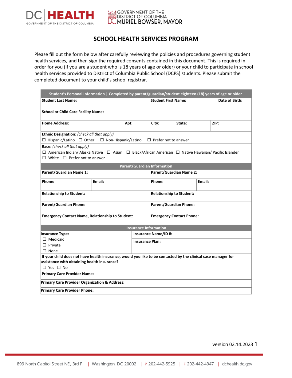 Washington, D.C. Shs Dcps Universal Consent Fill Out, Sign Online and