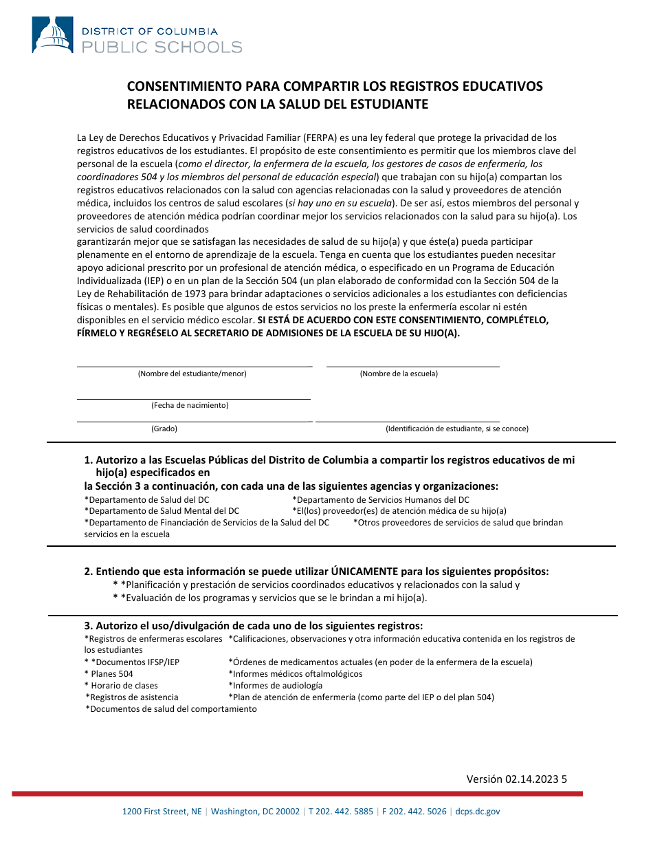 Shs Dcps Universal Consent - Washington, D.C. (Spanish), Page 5