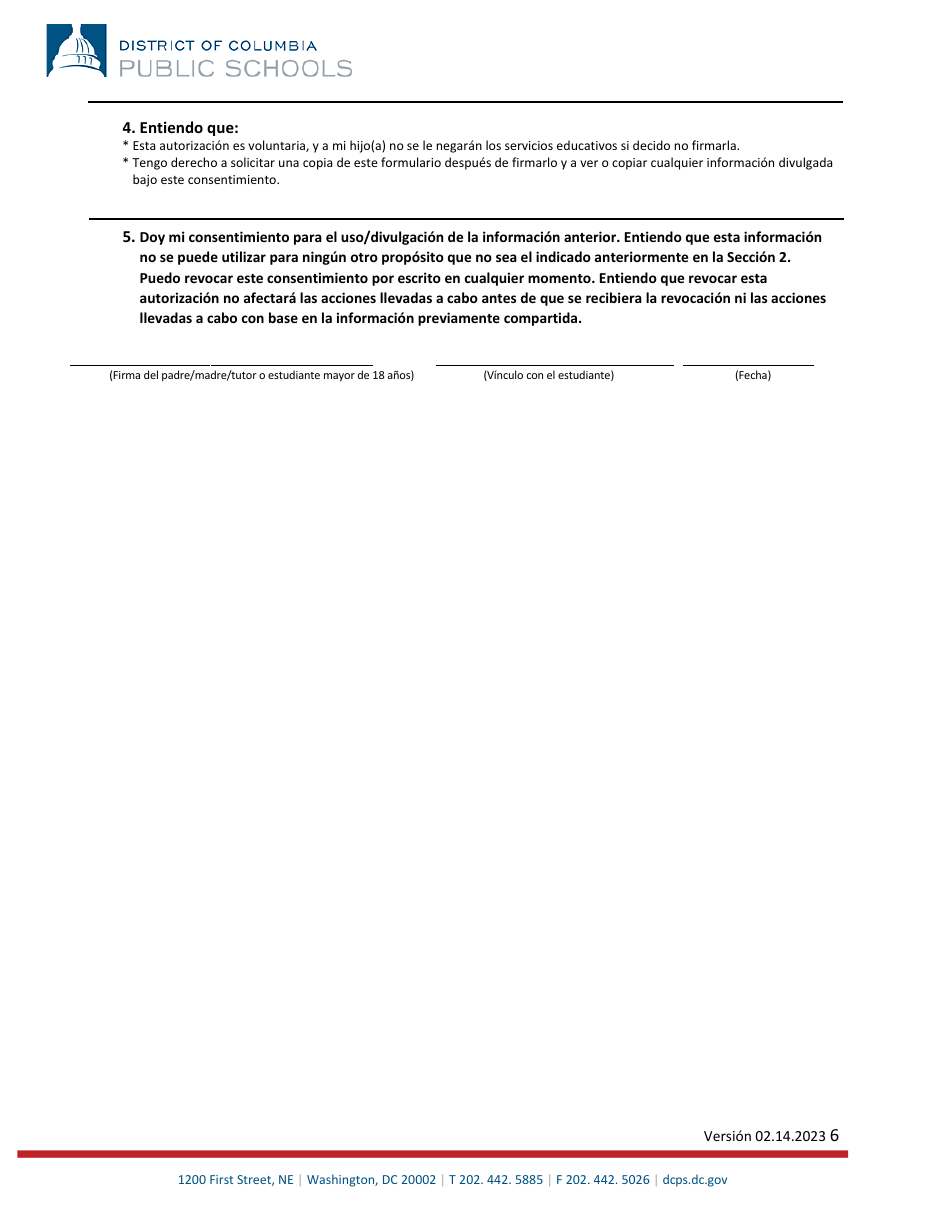 Shs Dcps Universal Consent - Washington, D.C. (Spanish), Page 6