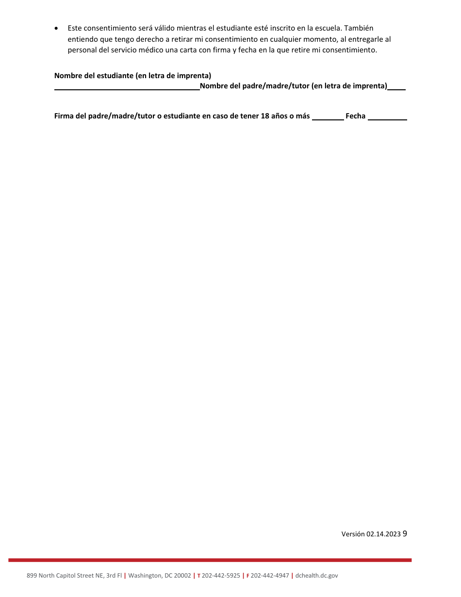 Shs Dcps Universal Consent - Washington, D.C. (Spanish), Page 9