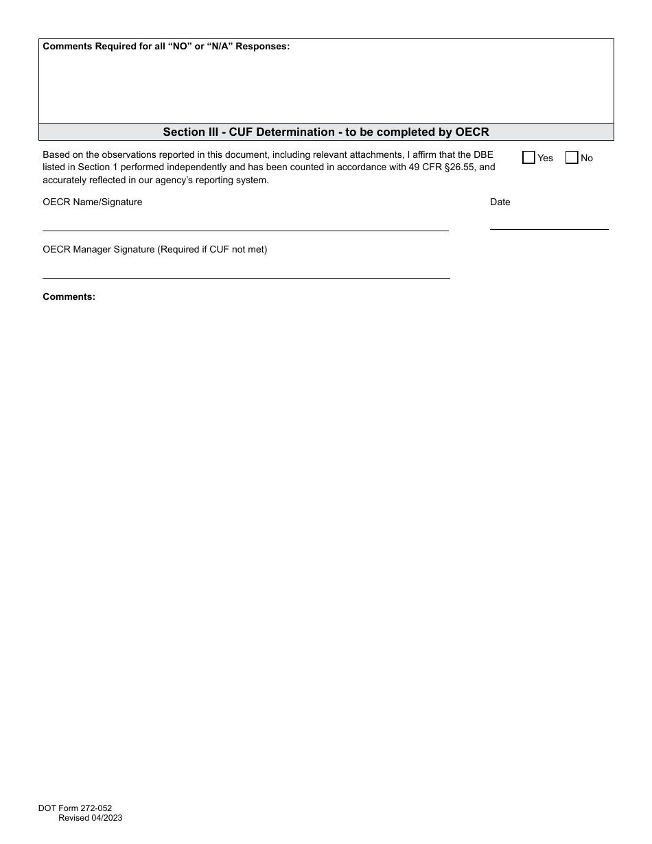 DOT Form 272-052 Commercially Useful Function (Cuf) / Compliance Evaluation Form - Contractor - Washington, Page 5
