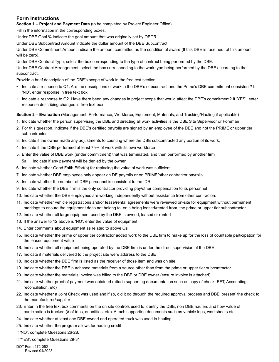 DOT Form 272-052 Commercially Useful Function (Cuf) / Compliance Evaluation Form - Contractor - Washington, Page 6