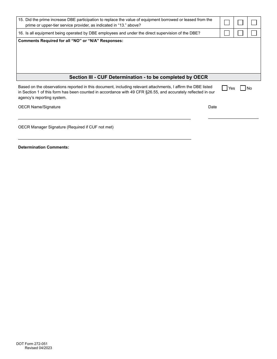 DOT Form 272-051 Commercially Useful Function (Cuf) / Compliance Evaluation Form - Service Provider - Washington, Page 4
