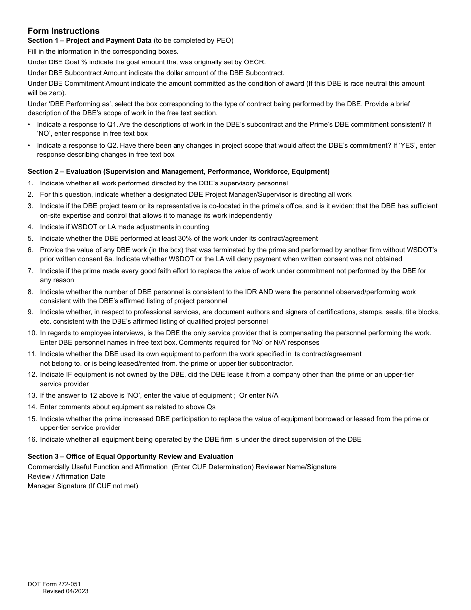 DOT Form 272-051 Commercially Useful Function (Cuf) / Compliance Evaluation Form - Service Provider - Washington, Page 5