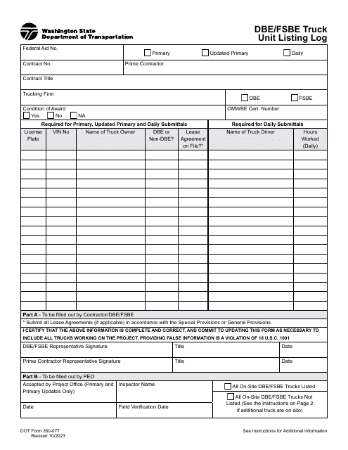 DOT Form 350-077  Printable Pdf