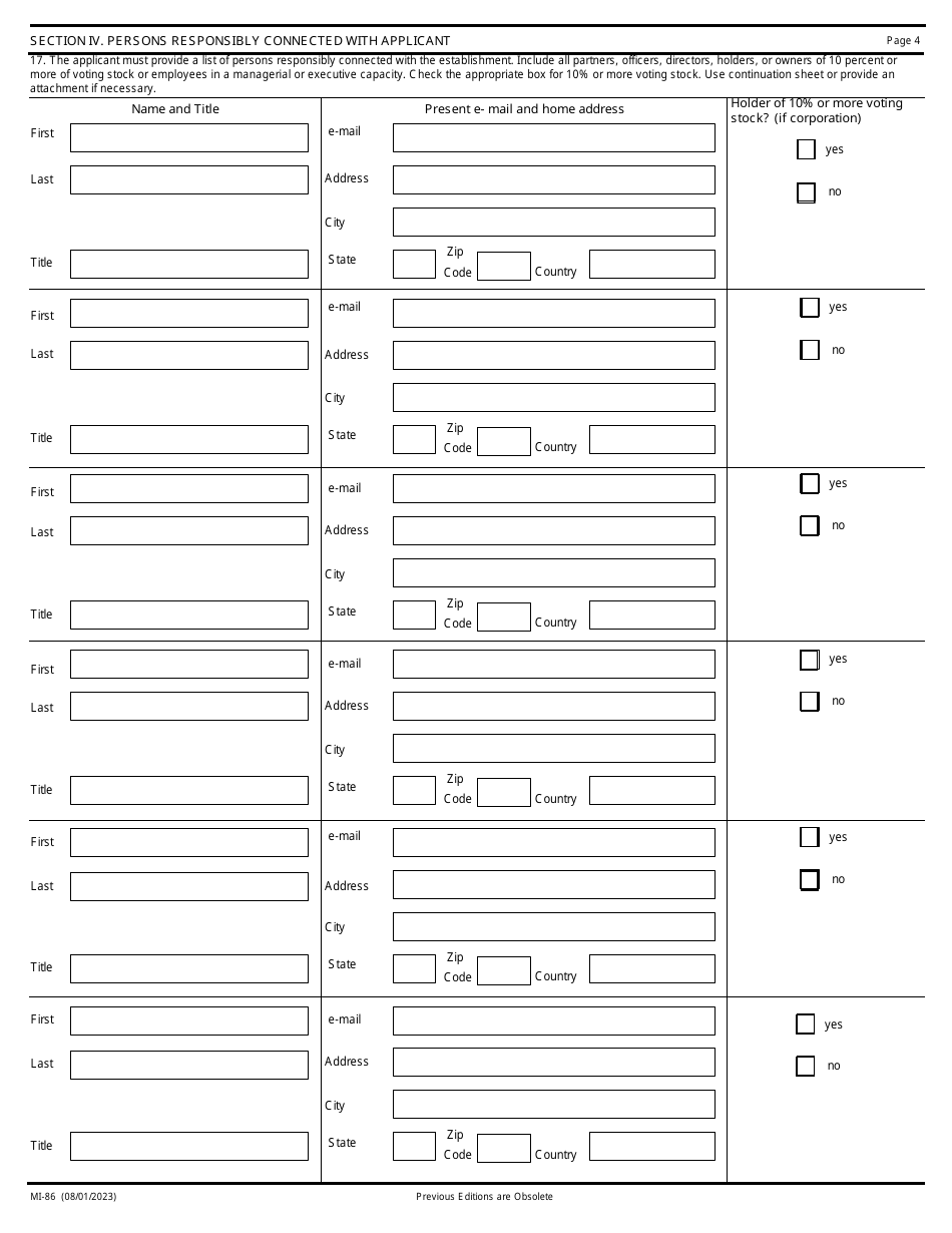 Form MI-86 Request for Meat Inspection Services (Meat and Poultry) - Vermont, Page 4