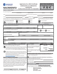 Document preview: Formulario H105.102 Solicitud De Un Certificado De Nacimiento - Pennsylvania (Spanish)