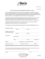 Document preview: Solicitud De Revision De Registro Local - City of Davis, California (Spanish)