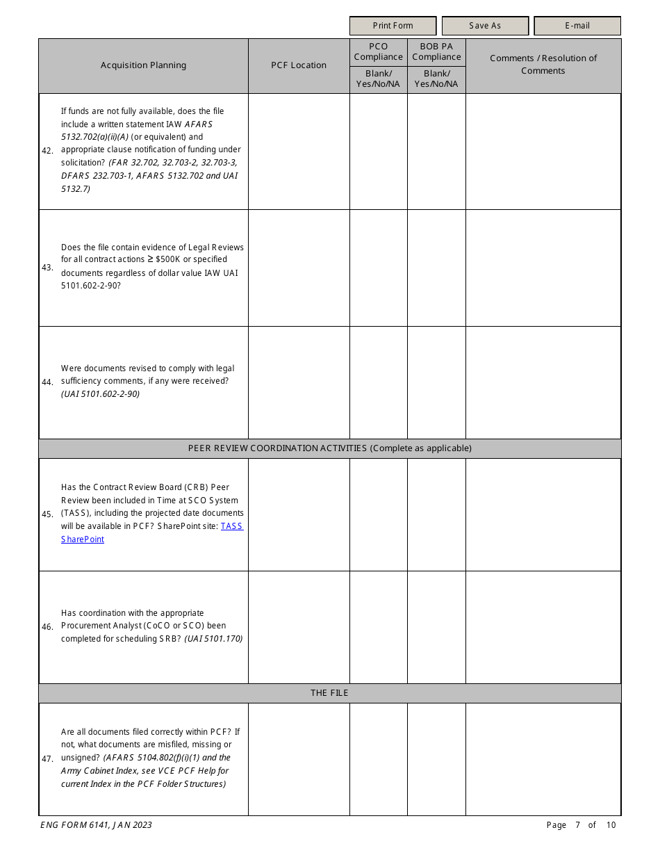 ENG Form 6141 A-E Task Order Solicitation Compliance Checklist, Page 7