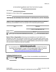 Document preview: Form CR-825 Sentencing Recommendation Pursuant to Restorative Justice Program - Alaska