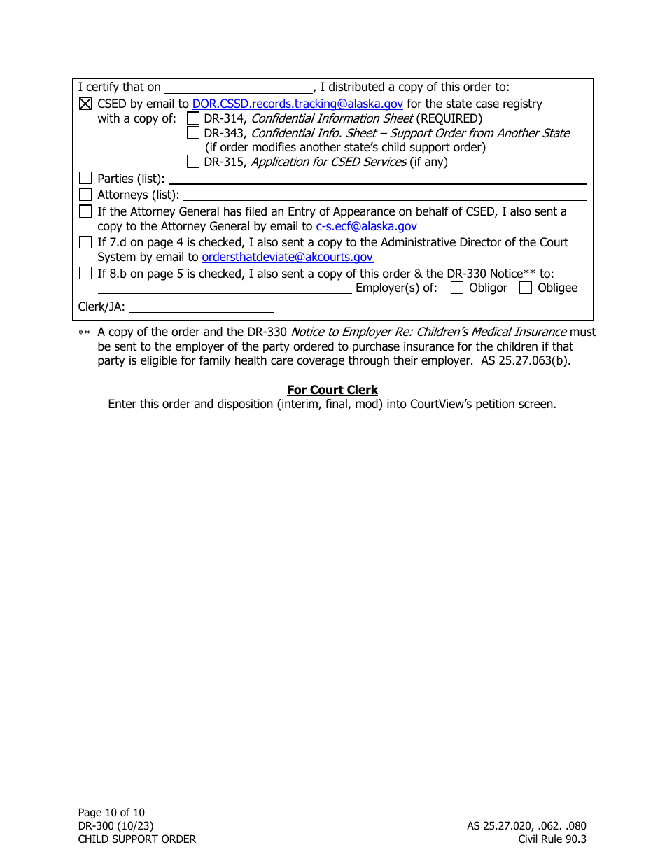 Form DR-300 Child Support Order - Alaska, Page 10