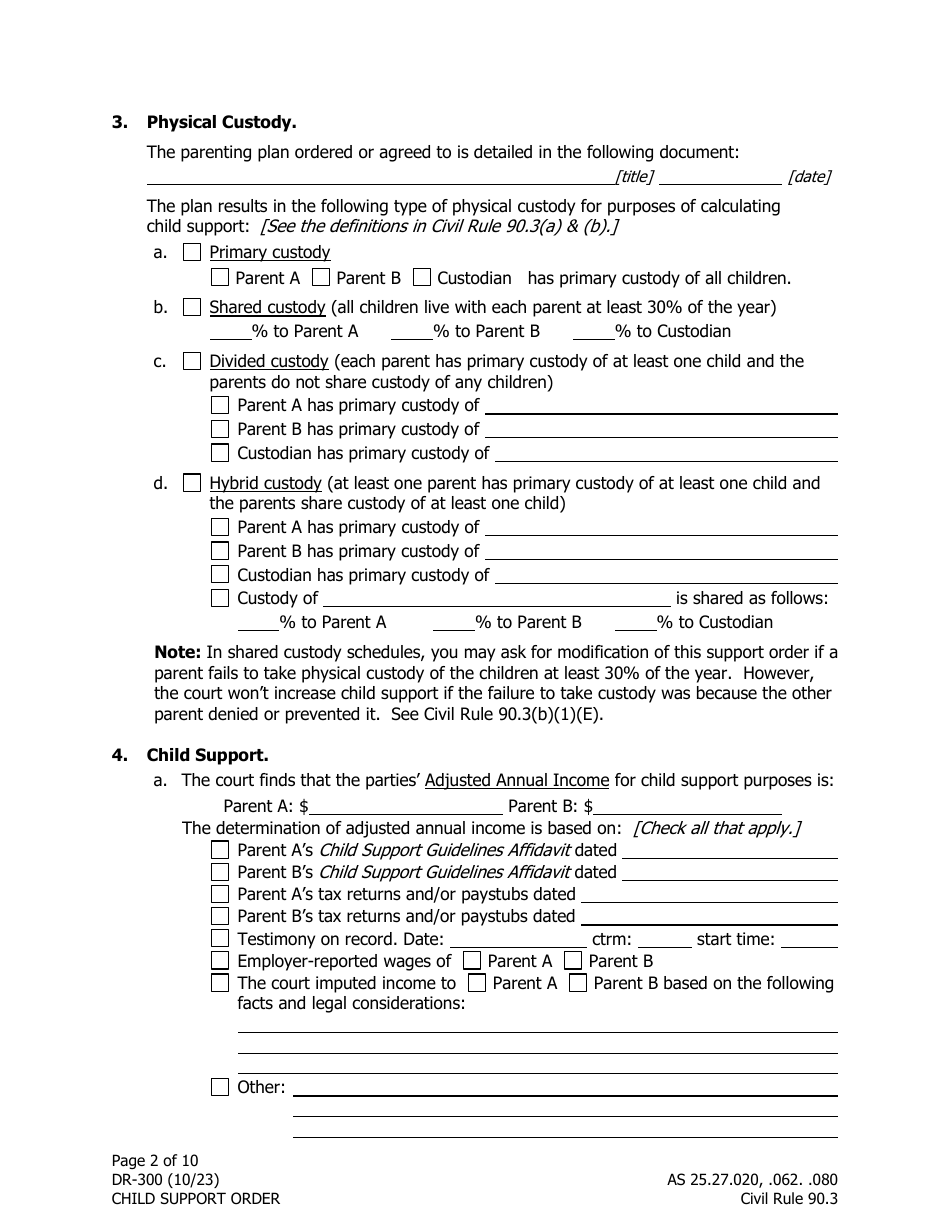 Form DR-300 Child Support Order - Alaska, Page 2