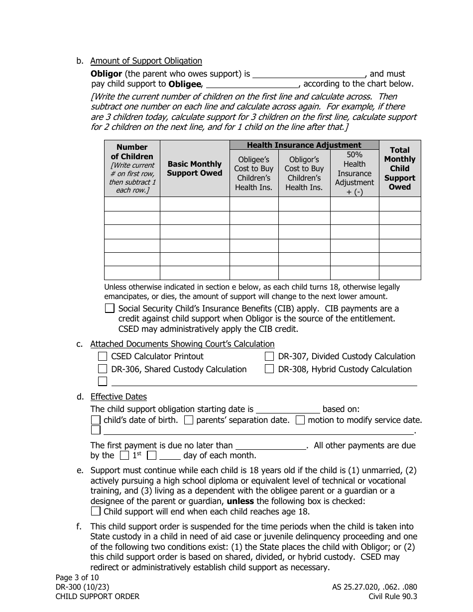 Form DR-300 Child Support Order - Alaska, Page 3