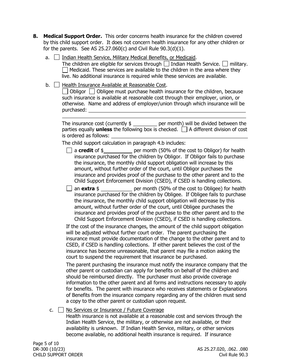 Form DR-300 Child Support Order - Alaska, Page 5