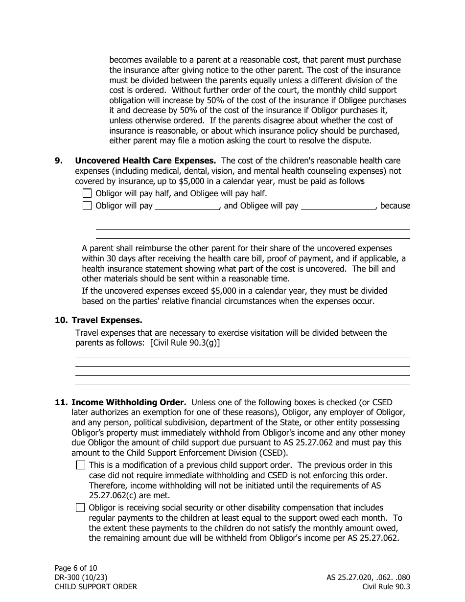 Form DR-300 Child Support Order - Alaska, Page 6