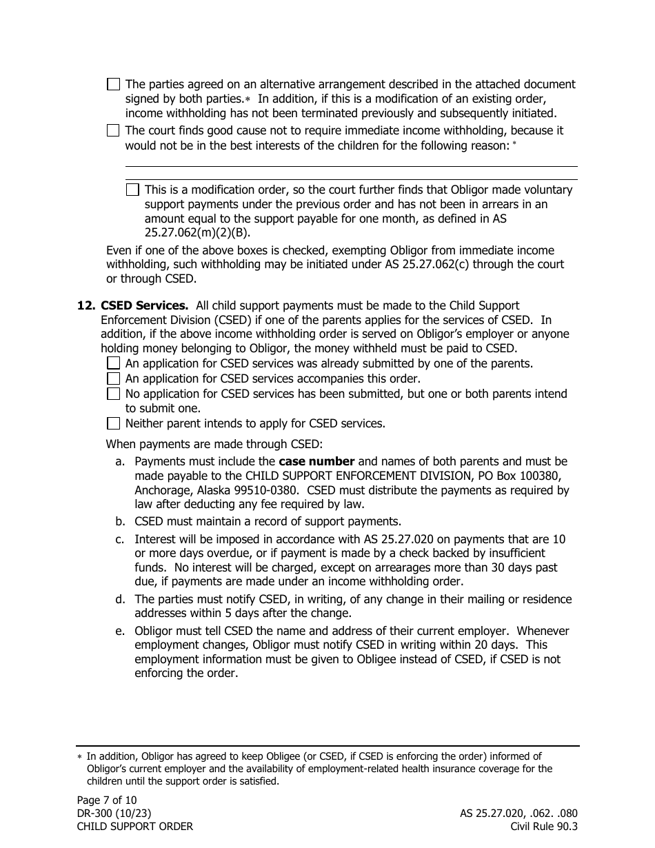 Form DR-300 Child Support Order - Alaska, Page 7