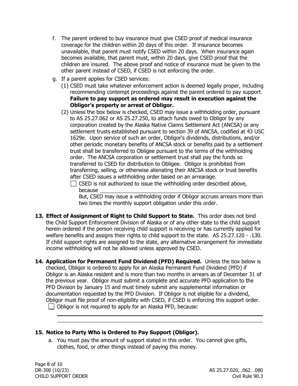 Form DR-300 Child Support Order - Alaska, Page 8