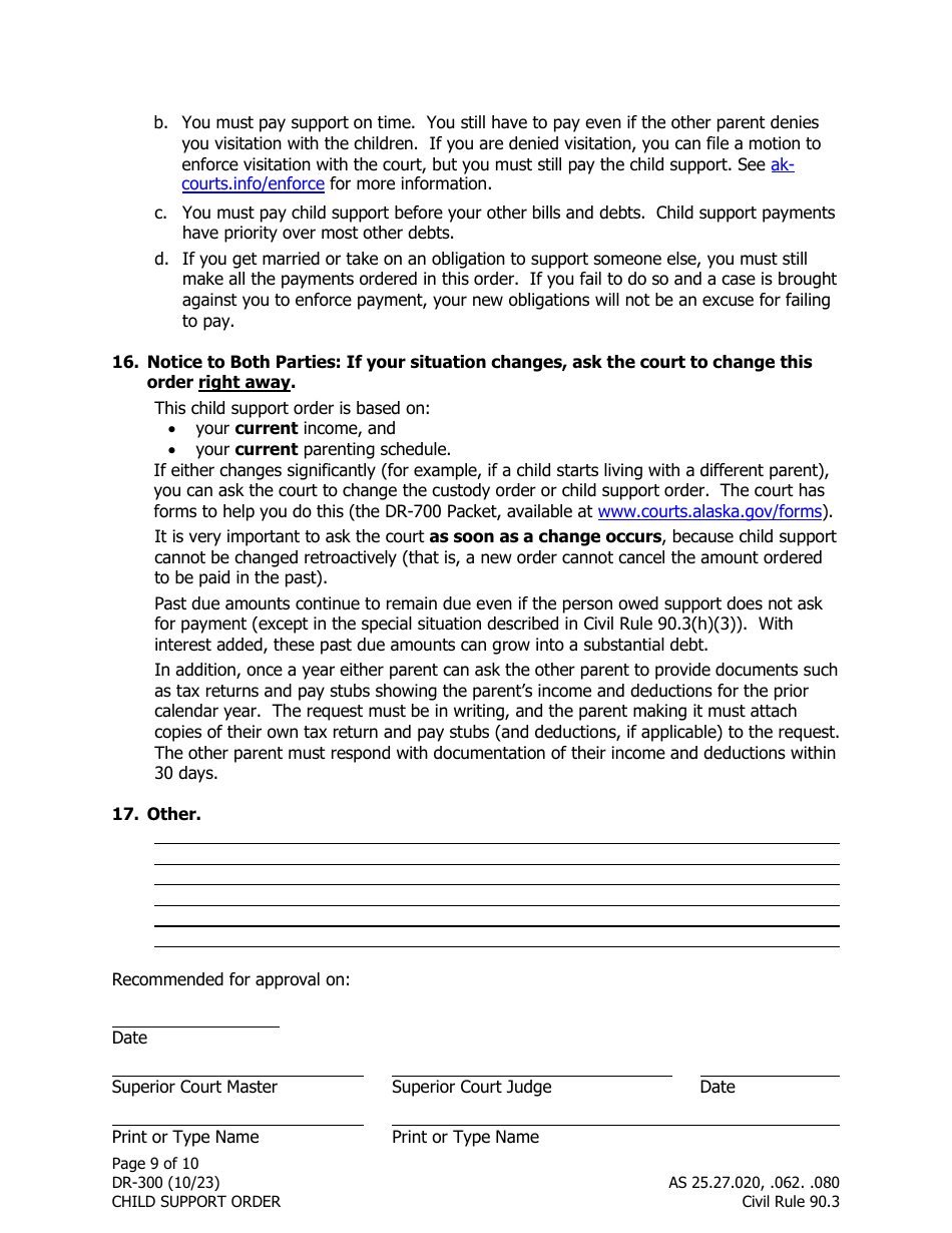 Form DR-300 Child Support Order - Alaska, Page 9