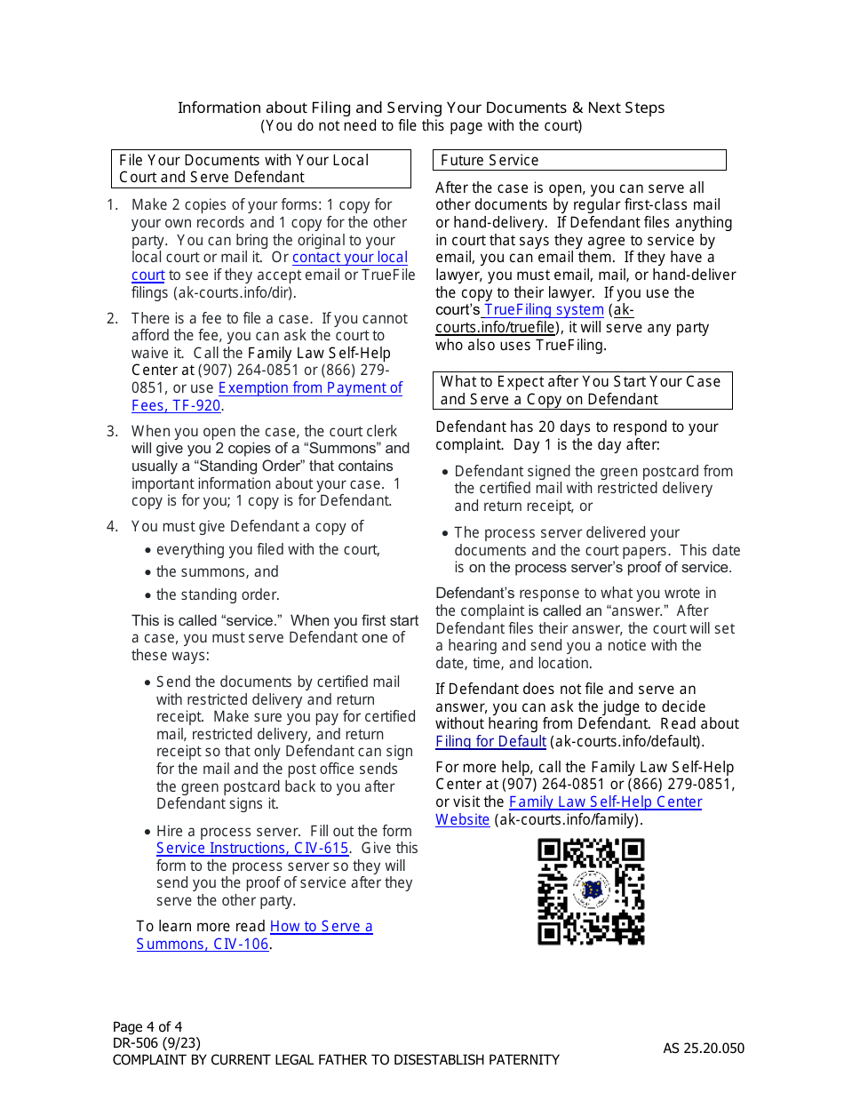 Form DR-506 Complaint by Current Legal Father to Disestablish Paternity - Alaska, Page 4