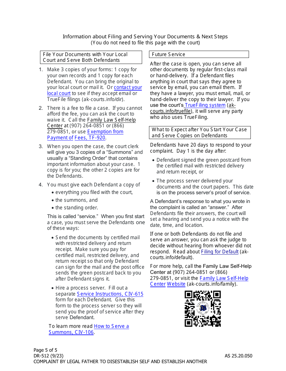 Form DR-512 Complaint by Current Legal Father to Disestablish Self and Establish Biological Fathers Paternity - Alaska, Page 5