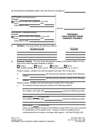 Document preview: Form DV-200 Temporary Child Support Order (Domestic Violence) - Alaska