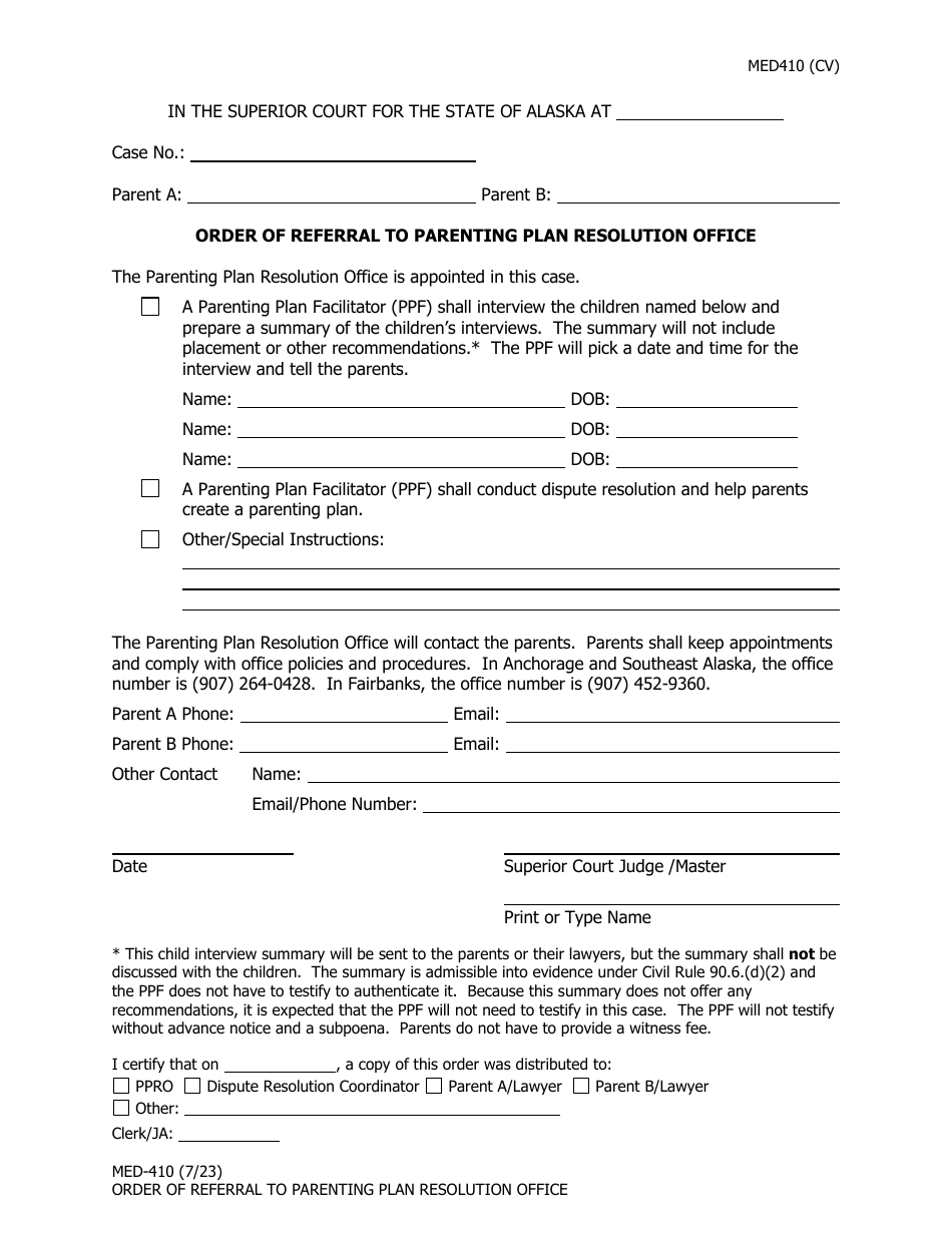 Form MED-410 Download Fillable PDF or Fill Online Order of Referral to ...