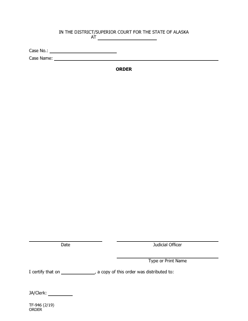Form TF-946 Order - Alaska