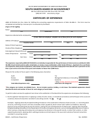 Form BOA15 Certificate of Experience - South Carolina
