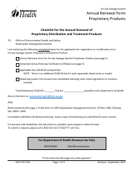 Document preview: Form DOH337-076 Annual Renewal Form Proprietary Products - on-site Sewage System - Washington
