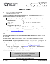 Document preview: Form DOH337-075 Application for Registration Proprietary Treatment Product - on-site Sewage System - Washington