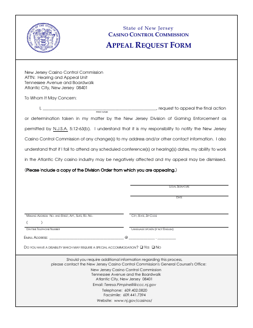 Appeal Request Form - New Jersey Download Pdf