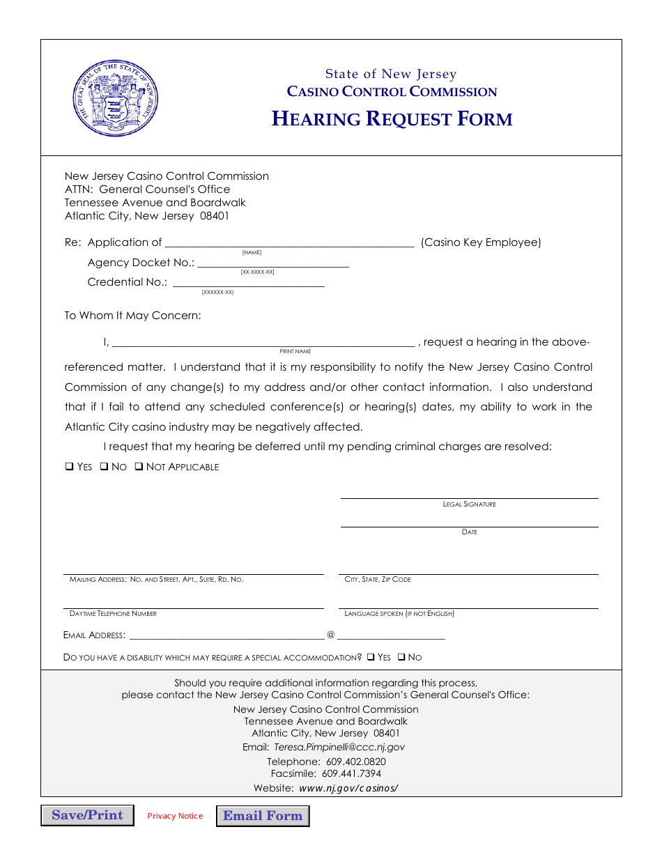 Hearing Request Form - New Jersey, Page 1