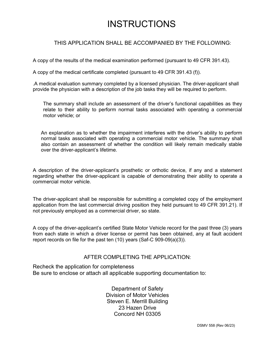 Form DSMV558 Application for Waiver of Physical Deficiency - New Hampshire, Page 2