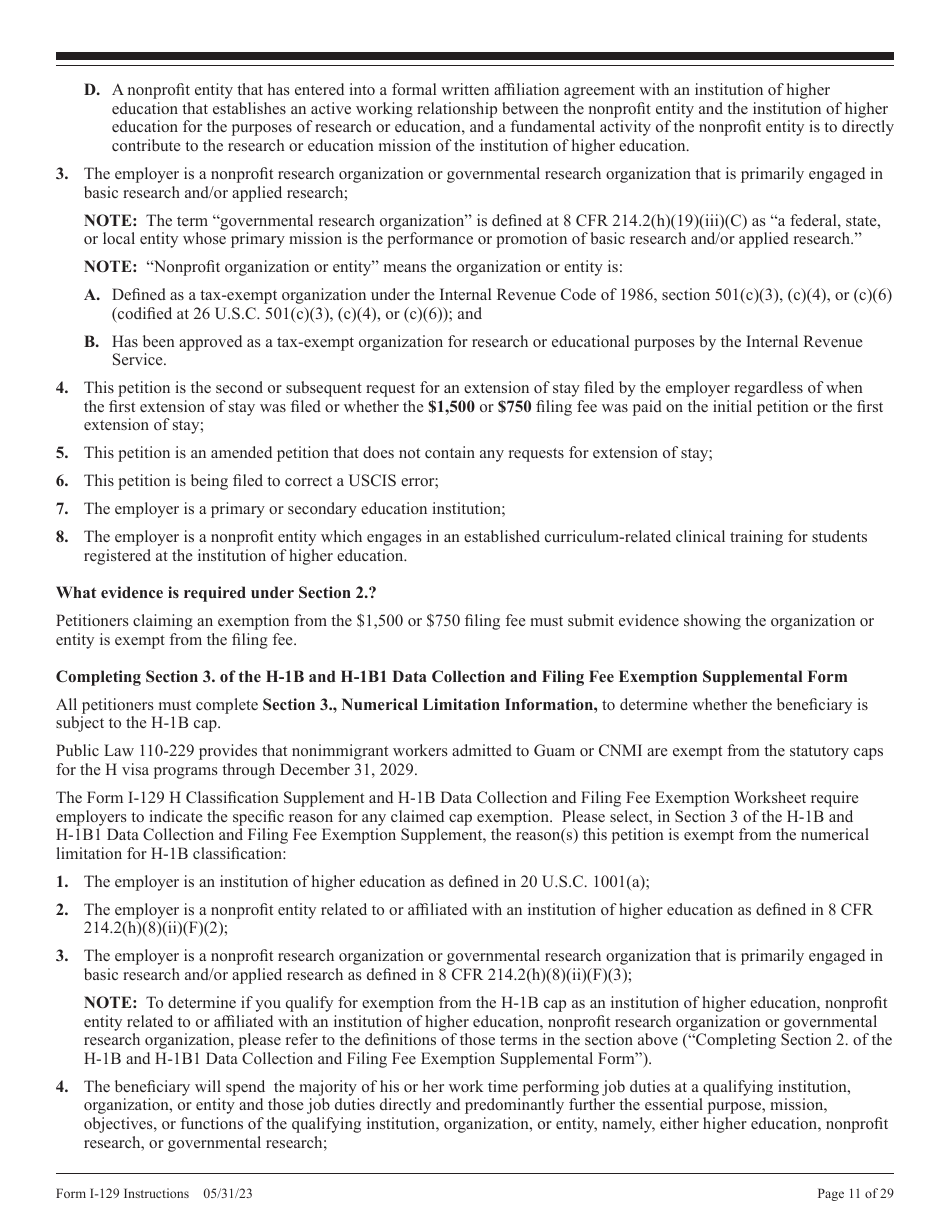 Instructions for USCIS Form I-129 Petition for Nonimmigrant Worker, Page 11
