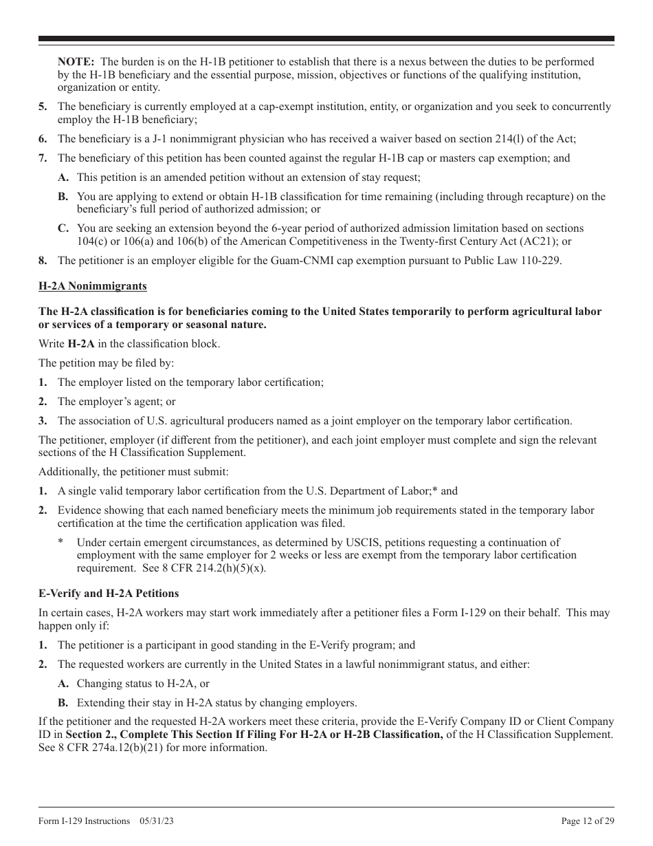 Instructions for USCIS Form I-129 Petition for Nonimmigrant Worker, Page 12