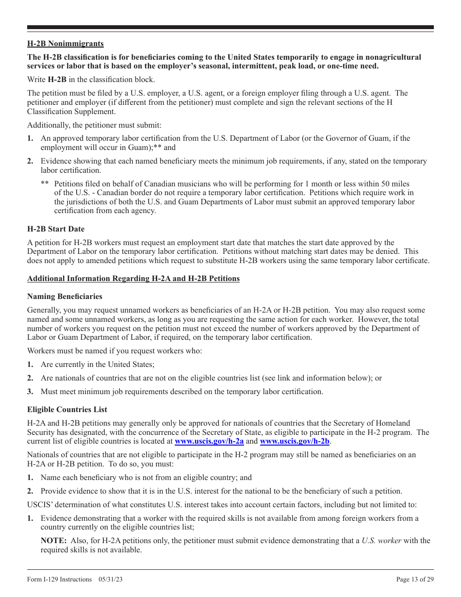 Instructions for USCIS Form I-129 Petition for Nonimmigrant Worker, Page 13