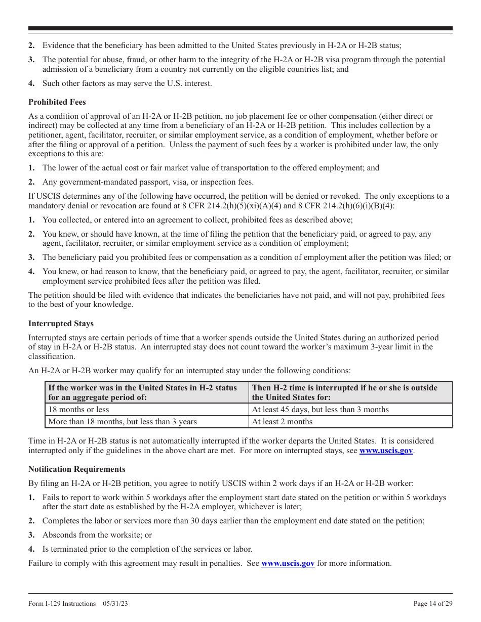 Instructions for USCIS Form I-129 Petition for Nonimmigrant Worker, Page 14