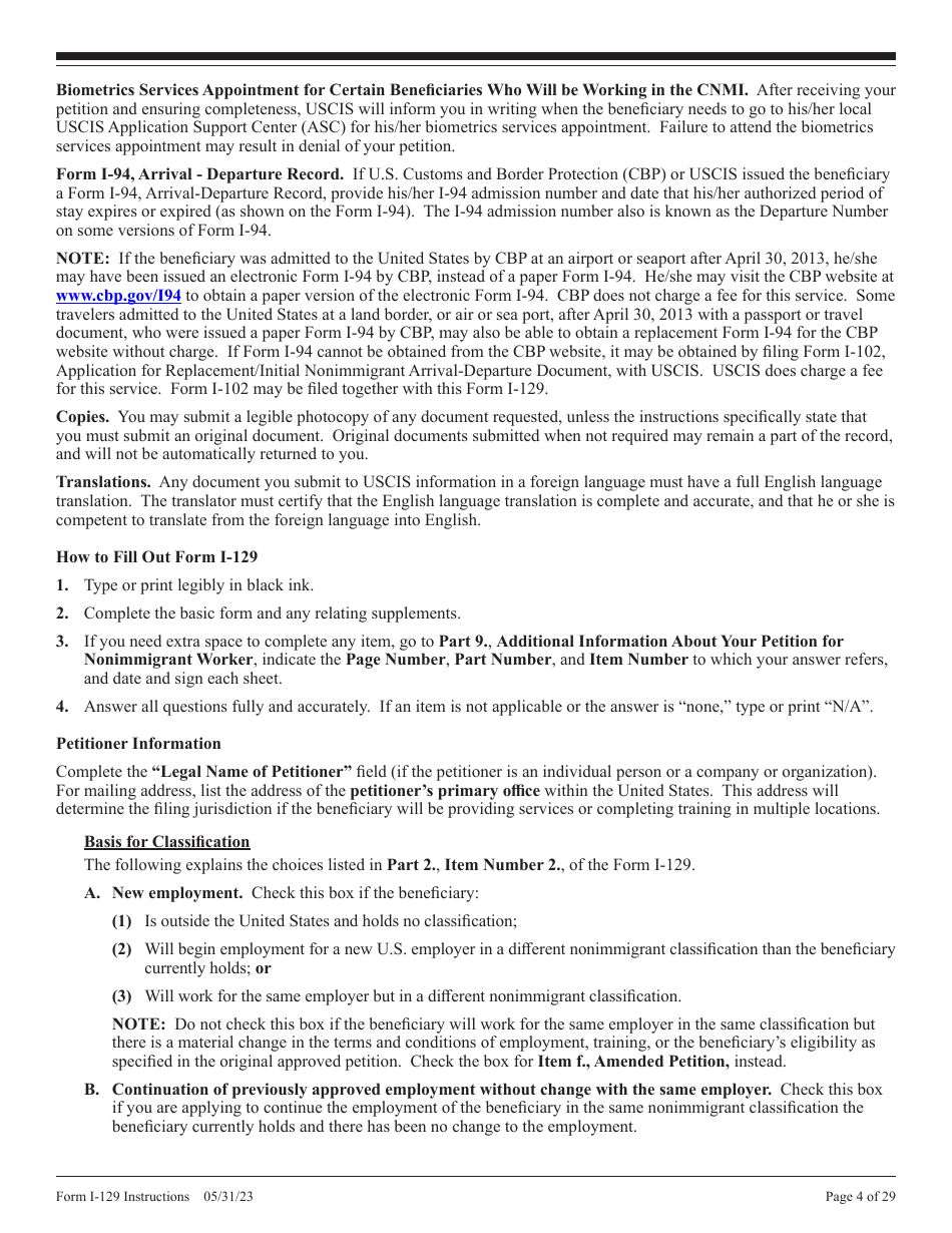 Instructions for USCIS Form I-129 Petition for Nonimmigrant Worker, Page 4