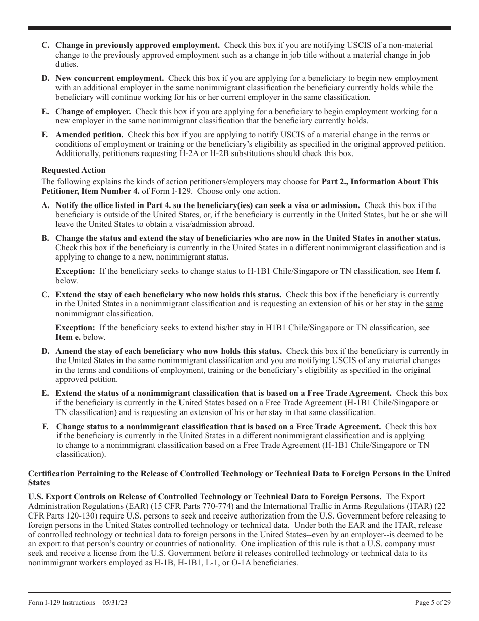Instructions for USCIS Form I-129 Petition for Nonimmigrant Worker, Page 5