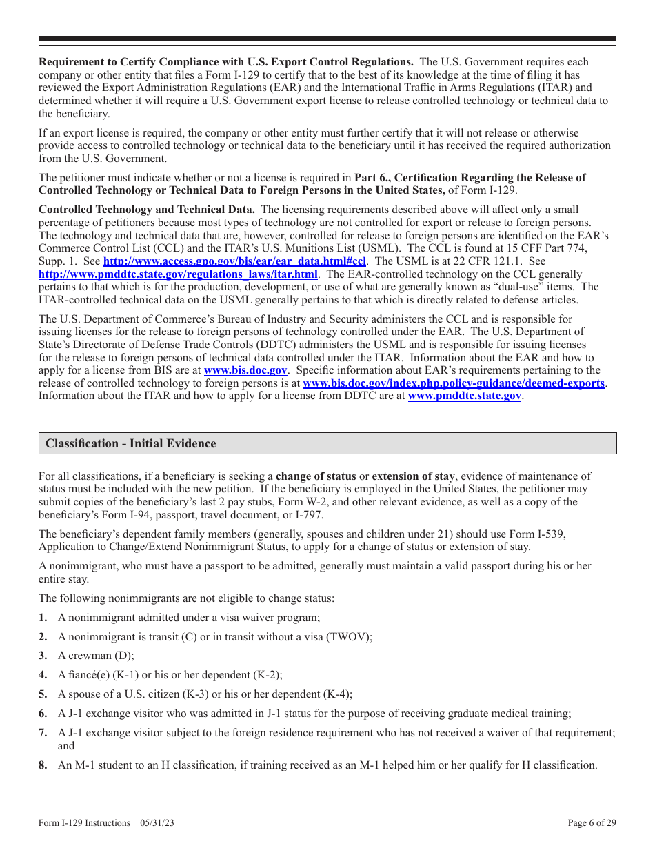 Instructions for USCIS Form I-129 Petition for Nonimmigrant Worker, Page 6