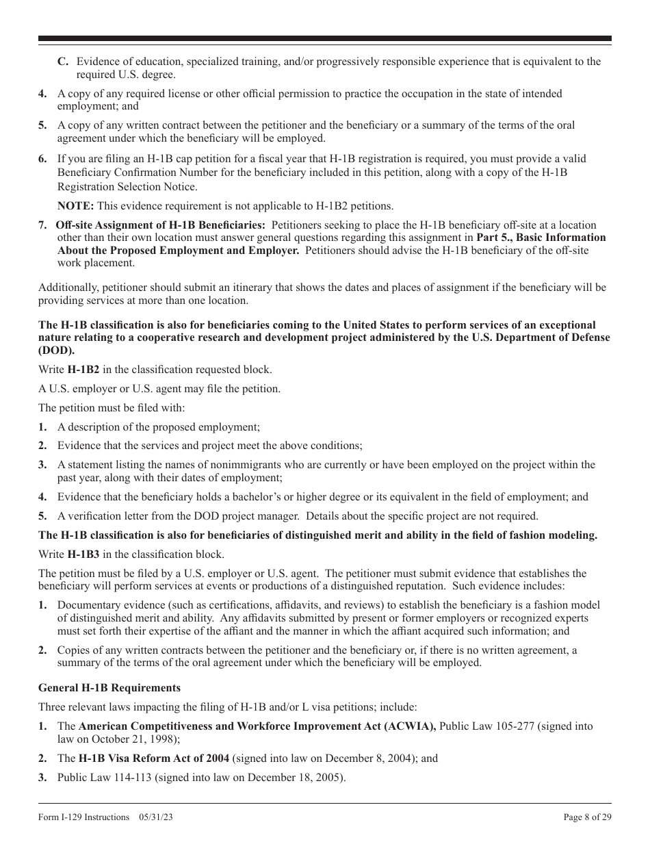 Instructions for USCIS Form I-129 Petition for Nonimmigrant Worker, Page 8