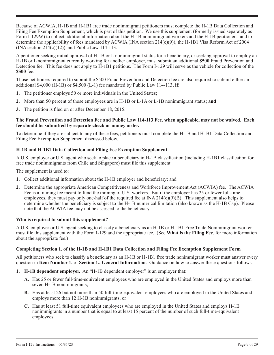 Instructions for USCIS Form I-129 Petition for Nonimmigrant Worker, Page 9