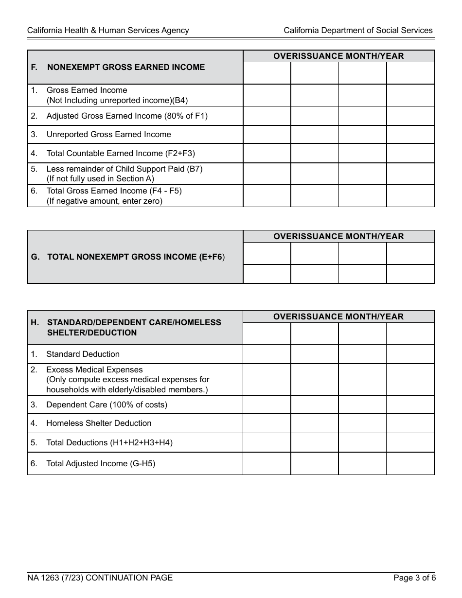 Form NA1263 CalFresh / California Food Assistance Program (Cfap) - State CalFresh Notice of Action (Continued) - California, Page 3