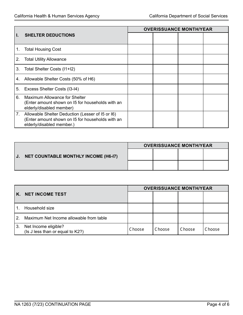 Form NA1263 CalFresh / California Food Assistance Program (Cfap) - State CalFresh Notice of Action (Continued) - California, Page 4